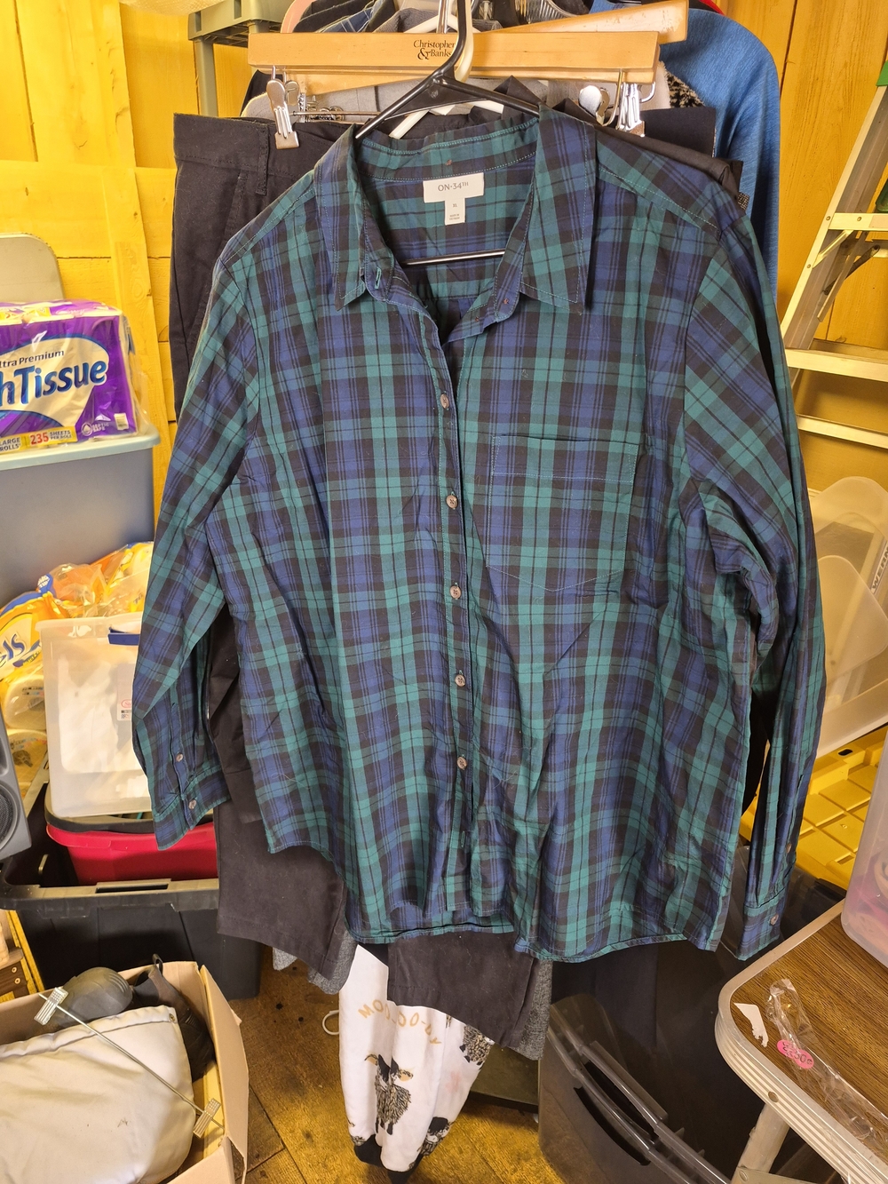 ON-34™ Green & Navy Plaid Casual Button-Down Shirt Bin 51